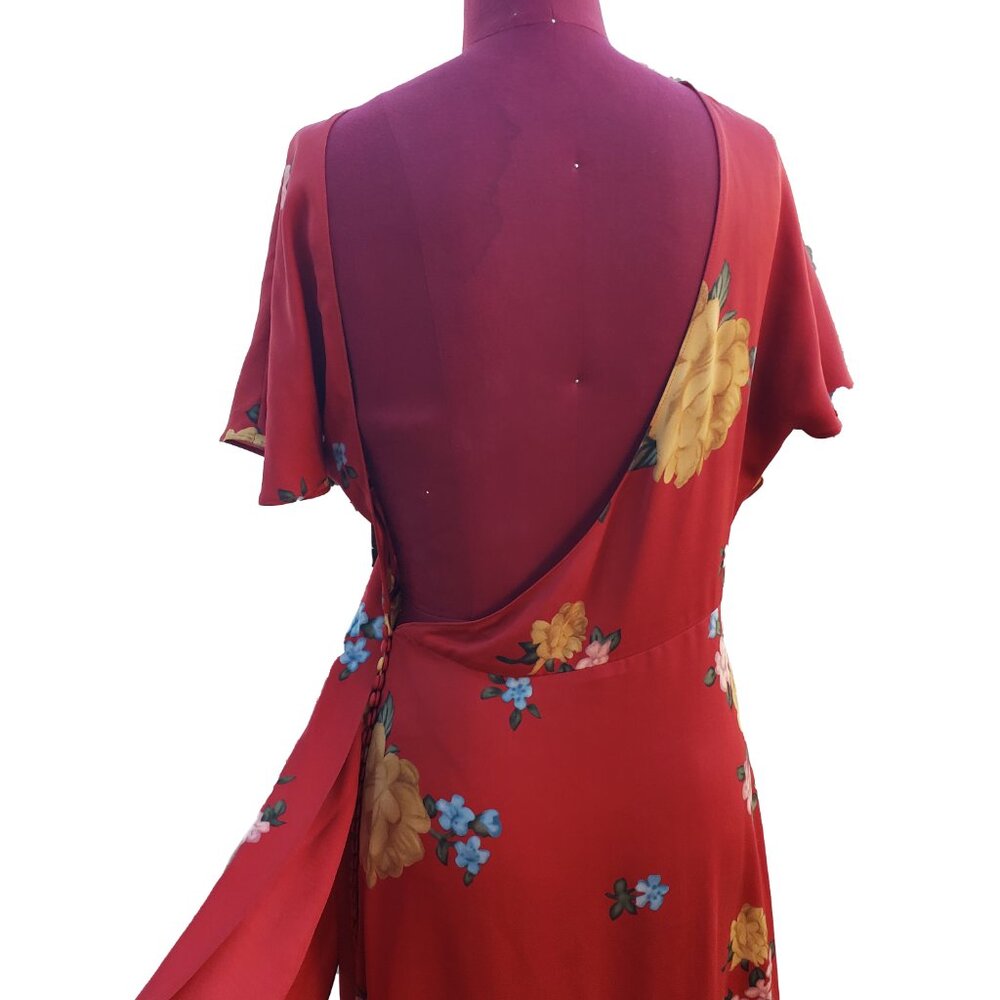 Magda Butrym Dress Red Floral Silk Short Sleeves Asymmetric Hem Midi 38 - Picture 5 of 10
